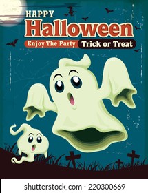 Vintage Halloween poster design with ghost 