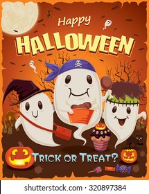 Vintage Halloween poster design with ghost character