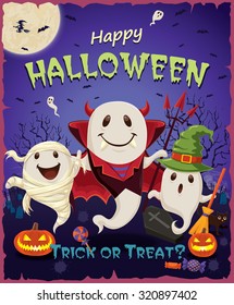 Vintage Halloween poster design with ghost character