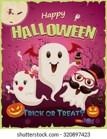 Vintage Halloween poster design with ghost character