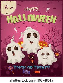 Vintage Halloween poster design with ghosts