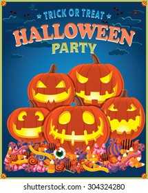 Vintage Halloween poster design with jack o lantern set