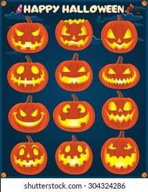 Vintage Halloween poster design with jack o lantern set