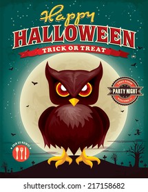 Vintage Halloween poster design with owl