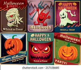 Vintage Halloween poster design set