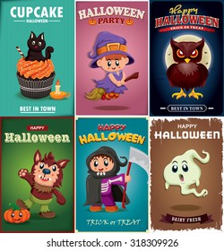 Vintage Halloween poster design set