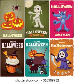 Vintage Halloween poster design set