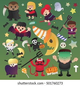 Vintage Halloween poster design set with vector vampire, witch, mummy,Vector illustration