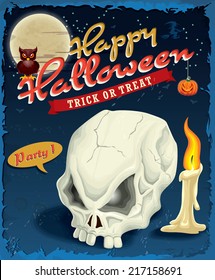 Vintage Halloween poster design with skull