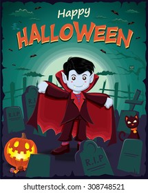 Vintage Halloween poster design with vampire costume