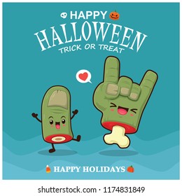 Vintage Halloween poster design with vector zombie's fingers character. 