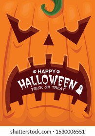 Vintage Halloween poster design with vector skull, ghost, pumpkin character. 