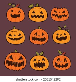 Vintage Halloween poster design with vector pumpkin, jack o lantern character. 