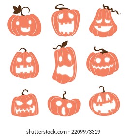 Vintage Halloween poster design with vector jack o lantern character set. 