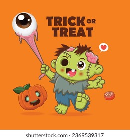 Vintage Halloween poster design with vector zombie and jack o lantern character. 