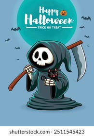 Vintage Halloween poster design with vector witch character. 