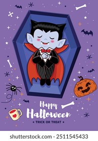 Diseño de póster de Antiguas Halloween con personaje de vampiro de Vector. 