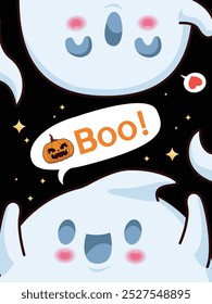 Vintage Halloween poster design with vector ghost character. 