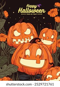 Diseño de póster de Antiguas Halloween con gato de Vector o personaje de linterna. 