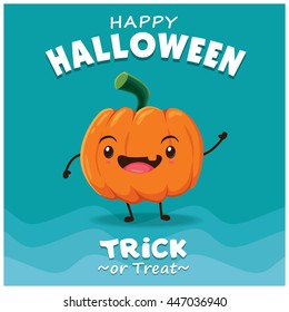 Vintage Halloween poster design with vector jack o lantern character.