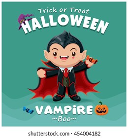 Vintage Halloween poster design with vector vampire character.