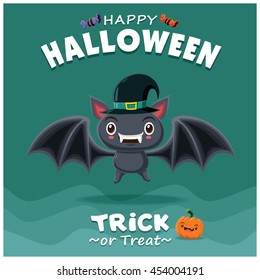 Vintage Halloween poster design with vector bat character.
