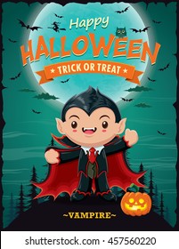 Vintage Halloween poster design with vector vampire character.