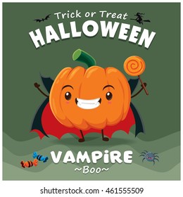 Vintage Halloween poster design with vector vampire character.