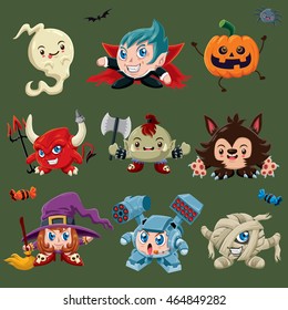 Vintage Halloween poster design with vector halloween character.