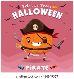 Vintage Halloween poster design with vector pirate character.