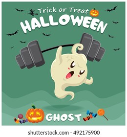 Vintage Halloween poster design with vector ghost character.