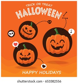 Vintage Halloween poster design with vector jack o lantern character. 