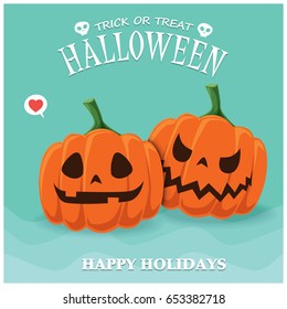Vintage Halloween poster design with vector jack o lantern character. 