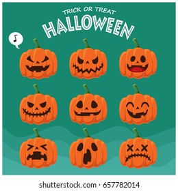 Vintage Halloween poster design with vector jack o lantern character. 