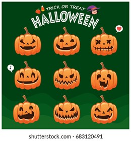 Vintage Halloween poster design with vector jack o lantern character. 