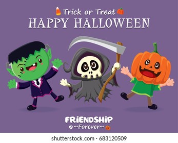 Vintage Halloween poster design with vector monster character. 