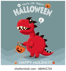 Vintage Halloween poster design with vector monster character. 