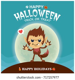 Vintage Halloween poster design with vector wolfman character. 