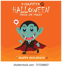 Vintage Halloween poster design with vector vampire character. 