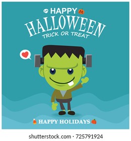 Vintage Halloween poster design with vector monster character. 