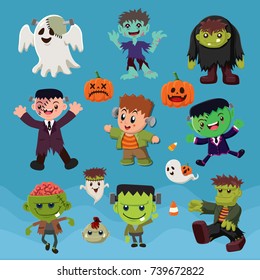 Vintage Halloween poster design with vector zombie characters. 