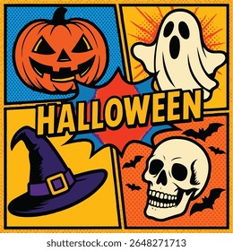 Vintage halloween poster, label design set