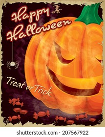 Vintage Halloween poster set design with witch