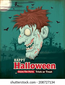 Vintage Halloween poster set design with zombie