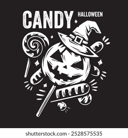 Vintage halloween pumpkin candy illustration for logo and clothing design purposes