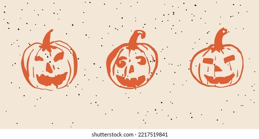 Vintage Halloween pumpkin icons isolated on white background. Vintage Halloween pumpkins set. Design elements for logo, poster, emblem. Vector illustration