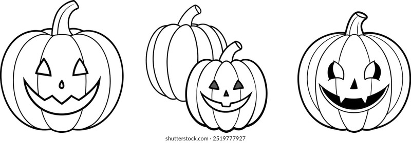 Conjunto de calabazas de Halloween de Antiguas. Jack o Lantern. Iconos de calabazas de Halloween aislados sobre fondo blanco. Elementos de diseño para el logotipo, cartel, emblema.