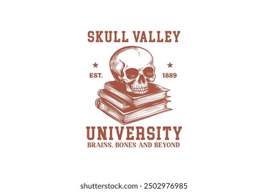 Vintage Halloween Skull Valley University T shirt design	