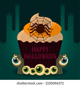 Vintage halloween spooky cupcake. Halloween poster - Vector