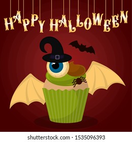 Vintage halloween spooky cupcake. Halloween poster - Vector